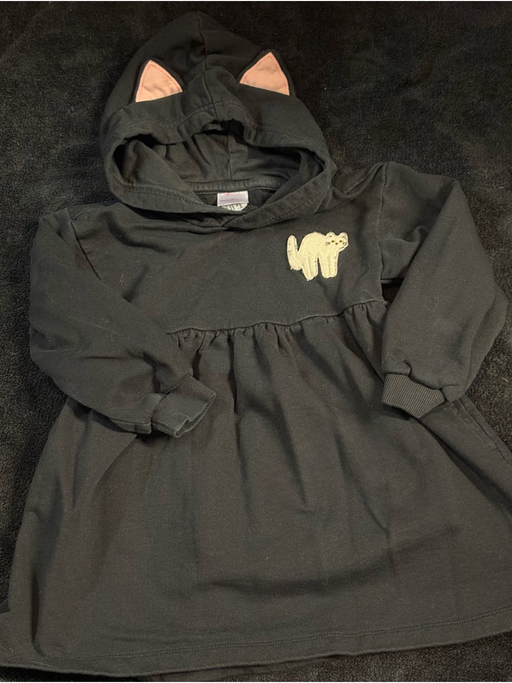 Hanna Andersson Black Hooded Dress with Pink-Lined Cat Ears